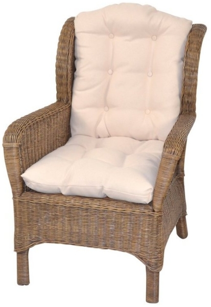 Rattansessel, Ohrensessel, Nostalgie-Sessel, handgeflochten, mit Kissen