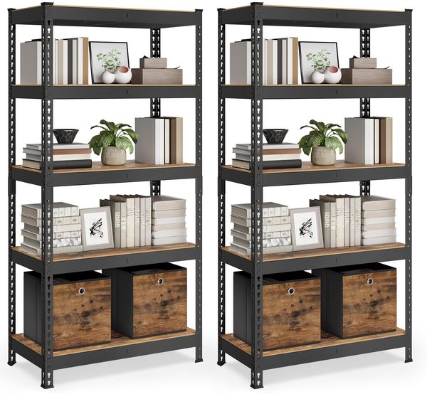 SONGMICS Schnelle Montage, Schwerlastregal 2er Set, Standregal, Lagerregal, Küchenregal, Regal, 5 Ablagen, 45 x 90 x 180 cm, bis 875 kg belastbar, für Keller, Küche, Arbeitszimmer, vintagebraun