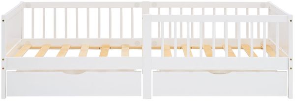 Kinderbett mit 2 Bettkästen, Rausfallschutz, Gitterbett, Holzbettrahmen, Massiv Holz Weiß, 90x200 cm Bild 8
