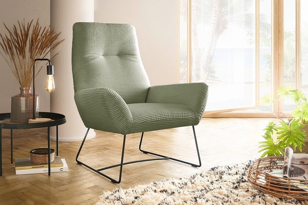 KAWOLA Sessel BISA Cord olivgrün 102 x 81 x 82 cm