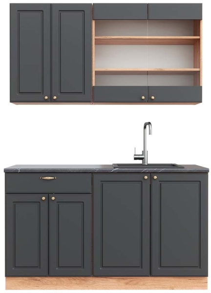 Singleküche Fame-Line Anthrazit Landhaus/Goldkraft Eiche 140 cm , AP Anthrazit Vicco