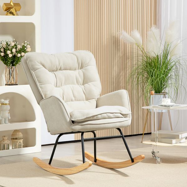 Schaukelstuhl 98,5x71x97 cm, gepolstert, Chenille-Optik in Beige
