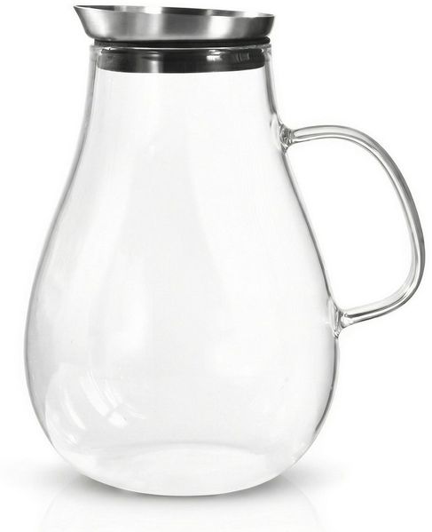 Arendo Karaffe Glaskaraffe 2,5 L, Edelstahldeckel, Henkel, Grobfilter, Wasserkaraffe, Borosilikatglas, 2500 ml, Sieb, hitze- und kältebeständig, BPA-frei