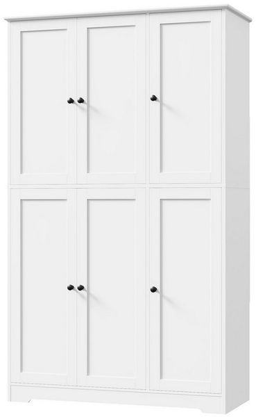 Homfa Mehrzweckschrank Küchenschrank Drehtürenschrank Kleiderschrank mit 6 Türen, Breite 106 cm, Höhe 180 cm, Weiß