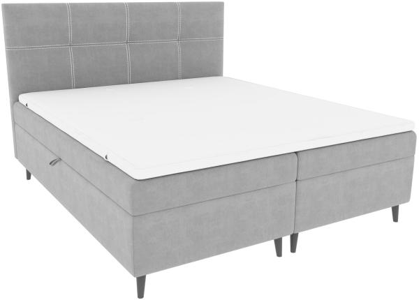 99rooms Skandie Boxspringbett Velours 200x200 cm Dunkelgrau Schaum Topper 4 cm