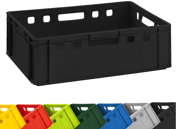 1x BURI Fleischkiste E2 Schwarz 60 x 40 x 20 cm Lagerkiste, Meischkiste, Metzgerkiste Eurobox aus Deutschland lebensmittelecht, robust, stapelbar