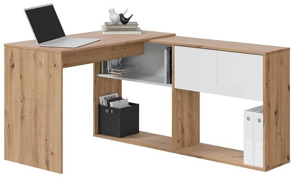Schreibtisch >Duo< in Nodi-Eiche / Artik-Weiß - 108x140x70 (BxHxT)