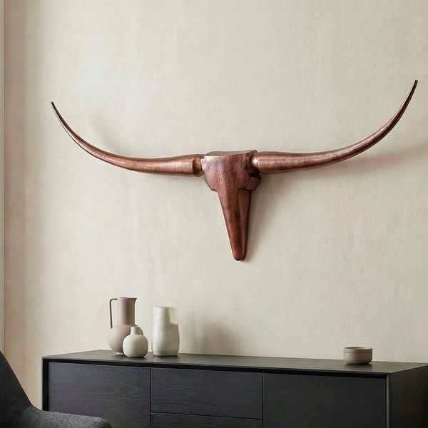 FineBuy Deko Geweih Bull M FB37860 Bronze 100 cm Aluminium Design Hörner, Wanddekoration Stierkopf Horn Modern, Wandskulptur Geweih-Jagdtrophäe Metall, Longhorn Wandschmuck Groß