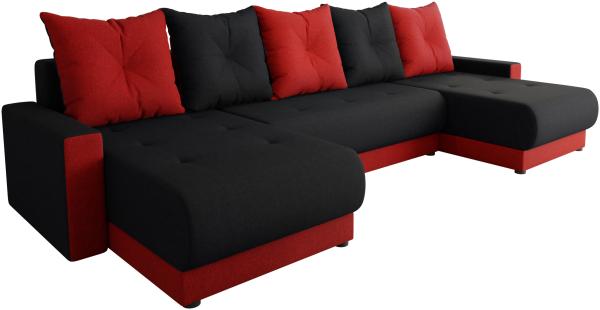 Wohnlandschaft Palici U, Lux 14 + Lux 23 Webstoff schwarz/rot