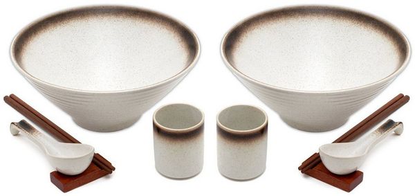 Intirilife Suppenschüssel, Keramik, (Set, 10-tlg), Ramen Schüssel Set für 2 Personen aus Keramik 1.1 Liter für Nudelsuppe