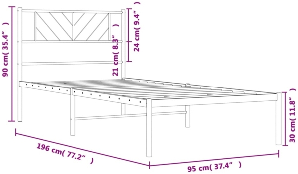 vidaXL Bettgestell mit Kopfteil Metall Weiß 90x190 cm 372220 Bild 8
