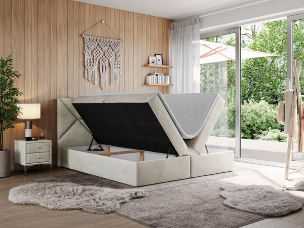 Boxspringbett, Polsterbett mit Multipocket-Matratzen und Topper, dekorativem Kopfteil, zwei Bettkästen - NEOMI - 200 x 200 cm - Beige Velours - H4 Bild 2