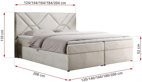 Boxspringbett, Polsterbett mit Multipocket-Matratzen und Topper, dekorativem Kopfteil, zwei Bettkästen - NEOMI - 200 x 200 cm - Beige Velours - H4 Bild 5