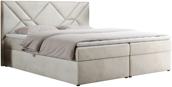 Boxspringbett, Polsterbett mit Multipocket-Matratzen und Topper, dekorativem Kopfteil, zwei Bettkästen - NEOMI - 200 x 200 cm - Beige Velours - H4 Bild 3