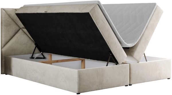 Boxspringbett, Polsterbett mit Multipocket-Matratzen und Topper, dekorativem Kopfteil, zwei Bettkästen - NEOMI - 200 x 200 cm - Beige Velours - H4 Bild 4