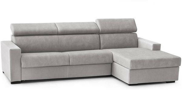 Dmora Schlafsofa mit Halbinsel Alibella, drehbares Sofa zum Öffnen, Aufbewahrungshalbinsel rechts, schmale Armlehnen, 100 % Made in Italy, 260 x 95 x 85 cm, Grau