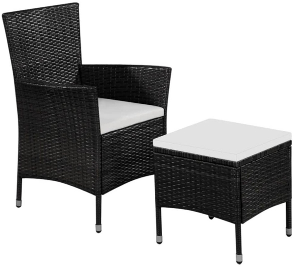 vidaXL Gartenstuhl und Hocker mit Polstern Poly Rattan Schwarz 44091
