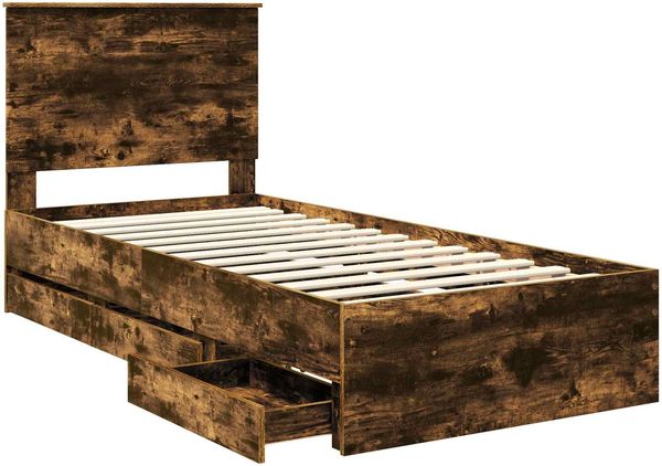 vidaXL Bettrahmen Geräucherte Eiche 90 x 190 cm Ingenieurs Holz 3409500 Bild 5