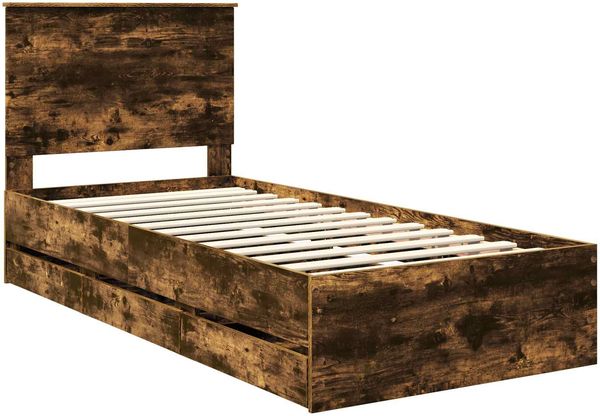 vidaXL Bettrahmen Geräucherte Eiche 90 x 190 cm Ingenieurs Holz 3409500 Bild 4