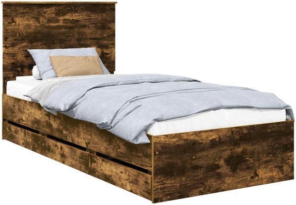 vidaXL Bettrahmen Geräucherte Eiche 90 x 190 cm Ingenieurs Holz 3409500 Bild 2