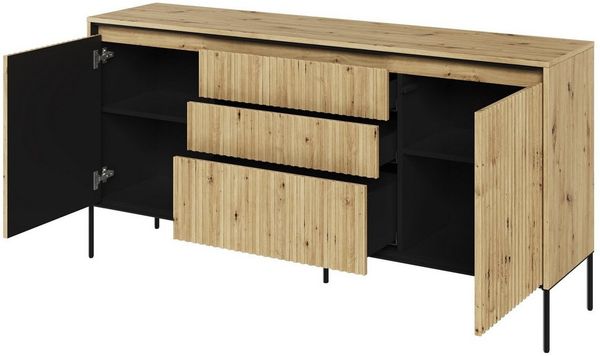 Compleo Kommode FLORE mit drei Schubladen und gerifflete Front, Schubkastenkommode
