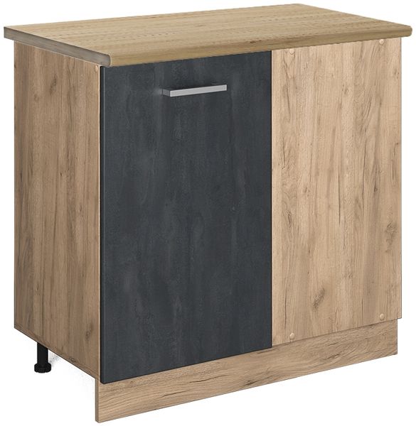 Eckunterschrank R-Line Schwarz Beton 86 cm AP Eiche Vicco