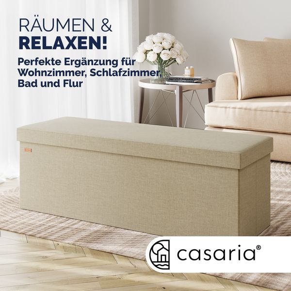 CASARIA® Faltbare Sitztruhe mit Stauraum Leinenoptik Beige XL
