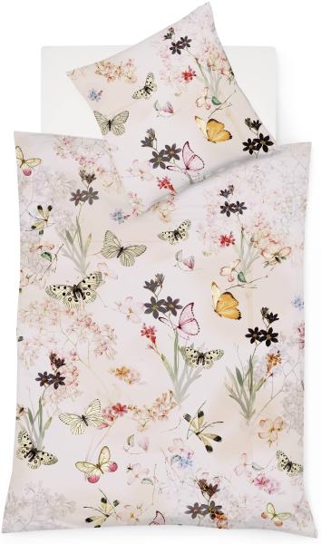 Fleuresse Mako-Satin Bettwäsche 135x200 Schmetterling Rosen Blüten rosa 114346-4