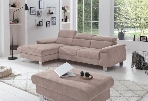 COTTA Ecksofa Komaris L-Form, mit Kopfteilverstellung, wahlweise Bettfunktion,Stauraum & Beleuchtung