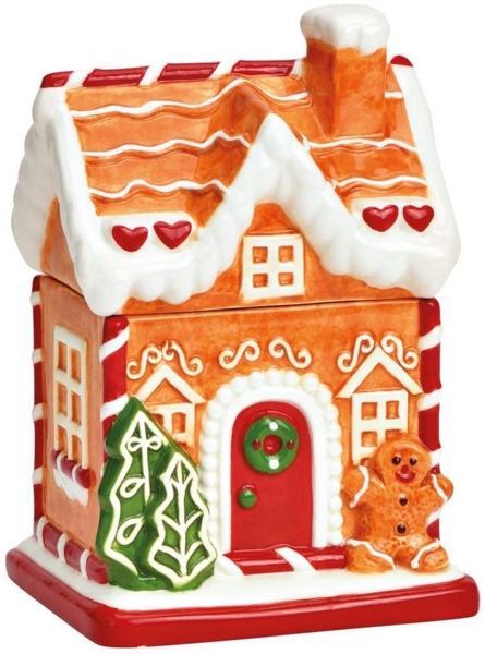 matches21 HOME & HOBBY Vorratsdose Weihnachtliche Aufbewahrungsdose mit Lebkuchenhaus, 13x19 cm, Keramik, (1-tlg), Festliche Keramikdose für weihnachtliche Leckereien