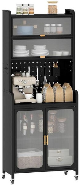 COSTWAY Küchenbuffet Küchenschrank mit Rollen, Arbeitsplatte, Lochwand 192cm