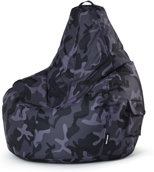 Green Bean® Sitzsack mit Rückenlehne, 230L Füllung waschbar, Polyester-PVC-Stoff camouflage-schwarz, 80 x 70 x 90 cm