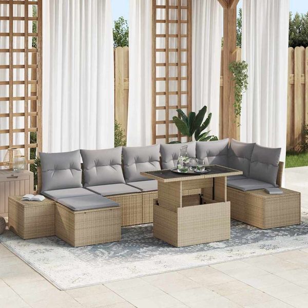 vidaXL Garten-Sofa-Set mit Kissen 8 pcs Beige und Hellgrau 3349226