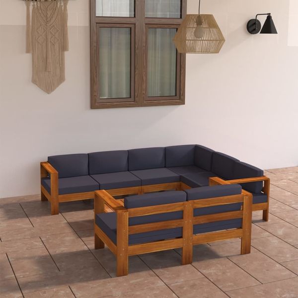 vidaXL 8-tlg. Garten-Lounge-Set mit Dunkelgrauen Auflagen Akazienholz 3057958