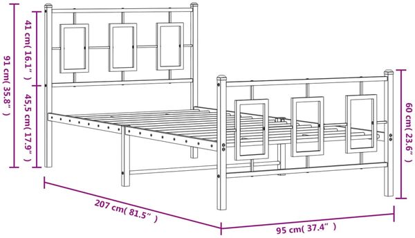 vidaXL Bettgestell mit Kopf- und Fußteil Metall Weiß 90x200 cm 374301 Bild 10