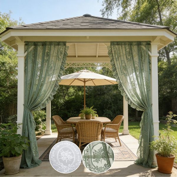 Qelus Gardine Voile Gardinen Transparent Vorhänge Kräuselband für Innen Außen (2 St), 2er Set Rüschenvorhänge Vintage-Tüll, Blumenspitze Shabby-Chic-Dekor