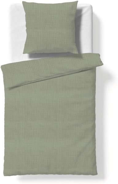 Fleuresse Musselin Bettwäsche 135x200 Faro oliv grün uni 614446-7069