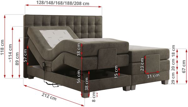 Boxspringbett elektrisch verstellbar, Schlafzimmerbett, Bettkasten - ELEKTRO - 140 x 200 cm - Dunkelgrau Velvet - H4 Bild 6