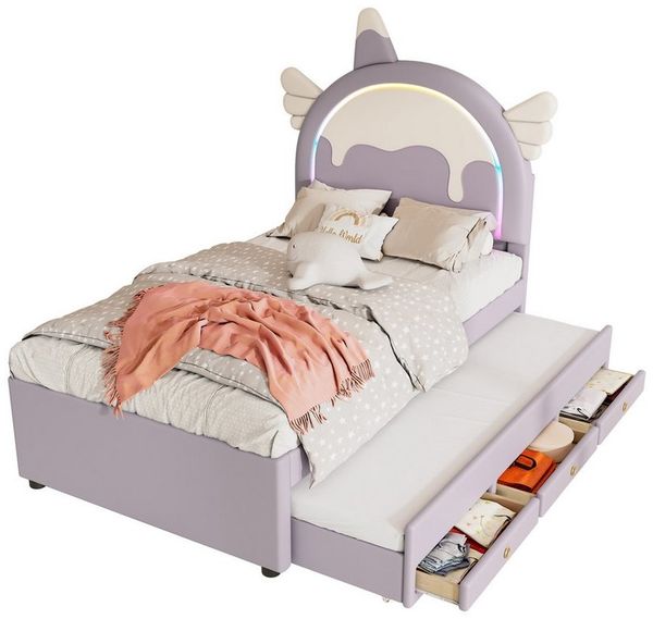 REDOM Kinderbett ausgestattet mit ausziehbares rollbett, kunstleder-Material (Einhornform, 90*200cm), ohne Matratze