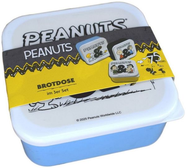 Geda Labels GmbH Lunchbox Brotdose 3er Set Peanuts Snoopy Motiv Lunchbox quadratisch, Kunststoff, authentisches Design