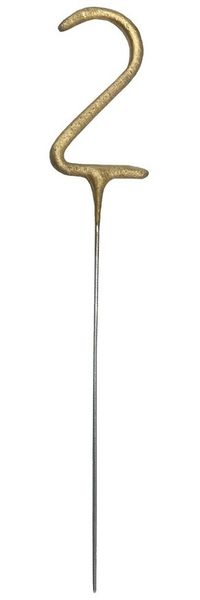 partydeco Tortenstecker, Wunderkerze Geburtstag 15cm Zahl 2 Gold 1 Stück