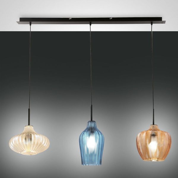 Fabas Luce 3725-48-363 Pendelleuchte Olbia 3-flammig amber azurblau champagner