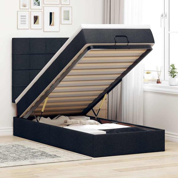 vidaXL Ottoman-Bett mit Matratze Schwarz 100x200 cm Stoff 3313135