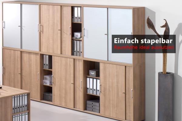 bümö® Schiebetürenschrank 3 OH abschließbar in grau mit Bogengriffen Bild 4