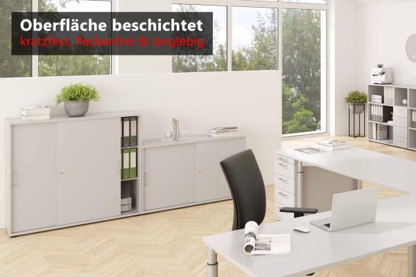 bümö® Schiebetürenschrank 3 OH abschließbar in grau mit Bogengriffen Bild 2