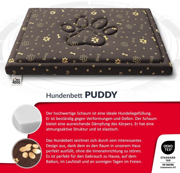 FDM PUDDY wasserdichtes Hundebett 70x60x5 cm Polyurethanschaum mit waschbarem Bezug Braun/Gold Bild 3