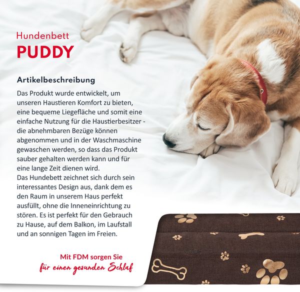 FDM PUDDY wasserdichtes Hundebett 70x60x5 cm Polyurethanschaum mit waschbarem Bezug Braun/Gold Bild 2