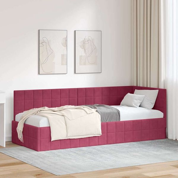 vidaXL Eckbettgestell mit Kopfteil Weinrot 80 cm x 200 cm Samt 42016372