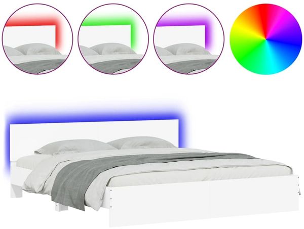 Doppelbett, Bettgestell Modernen mit Kopfteil und LED-Beleuchtung Weiß 180x200 cm d1241e