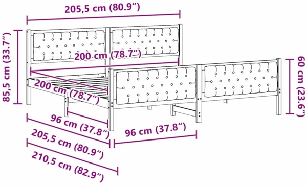 vidaXL Bettrahmen Dunkelgrau 200 x 200 cm Massives Kiefernholz 3394269 Bild 10